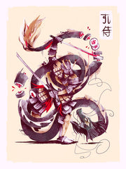 ZillaMunch Poster - Samurai vs Sushi Dragon - Maroon