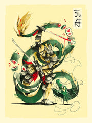 ZillaMunch Poster - Samurai vs Sushi Dragon - Bright green