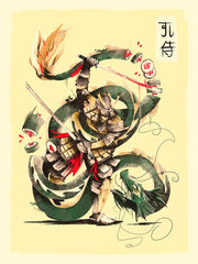 ZillaMunch Poster - Samurai vs Sushi Dragon - Antique Green